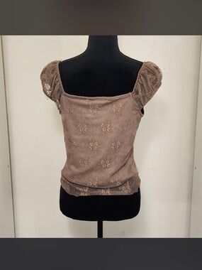 Madden girl Brown Lace Square-Neck Sleeveless Top
